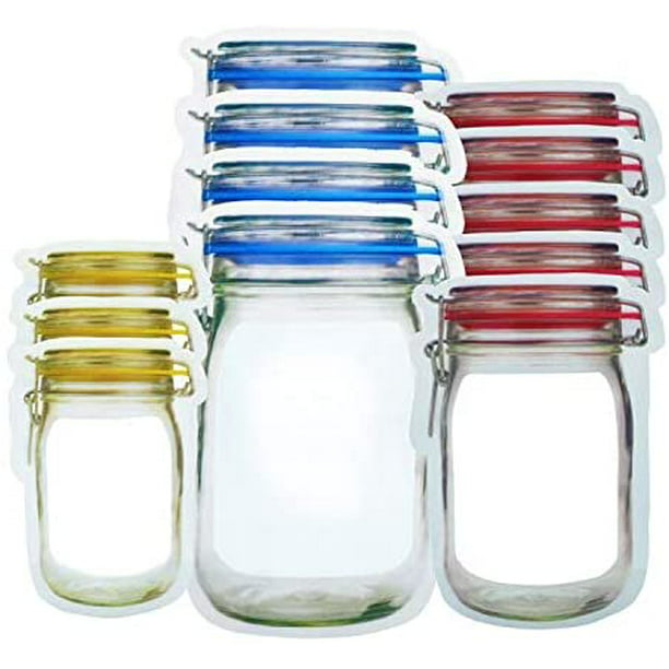 12pcs 4Size Mason Jar Food Bottle Storage Grip Self Seal Resealable Zip Lock Bag